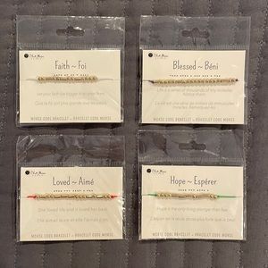 Lot of 4 Blue Moon Morse Code Bracelets - Faith, Hope, Blessed & Love